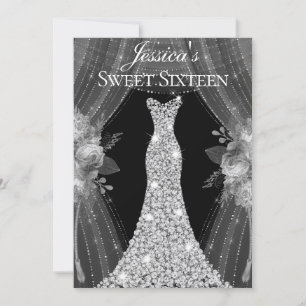Elegant Silver Curtains Dress Sweet 16 Party Invitation