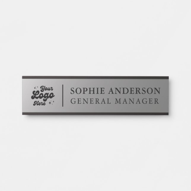 Elegant Silver Custom Logo Name Job Title Door Sign (Front)