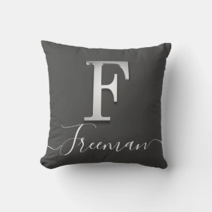 Elegant Silver Custom Monogram F Name Throw Pillow