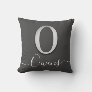 Elegant Silver Custom Monogram O Name Throw Pillow