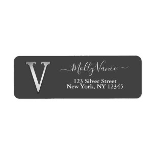 Elegant Silver Custom Monogram V Name Label