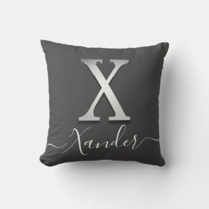 Elegant Silver Custom Monogram X Name Throw Pillow
