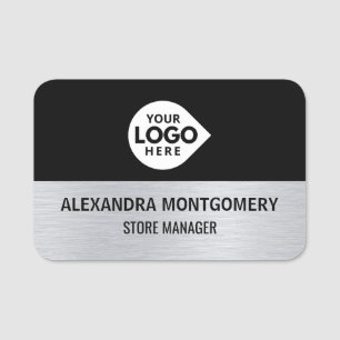 Elegant Silver Custom Your Logo Here Employee Name Tag