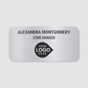 Elegant Silver Custom Your Logo Here Employee Name Tag