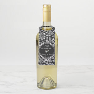 Elegant Silver Damask Bottle Tag