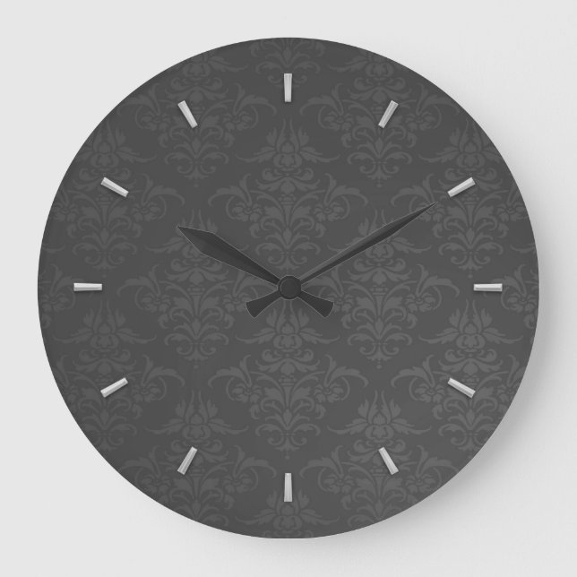 Elegant Silver Damask Pattern Large Clock (Front)