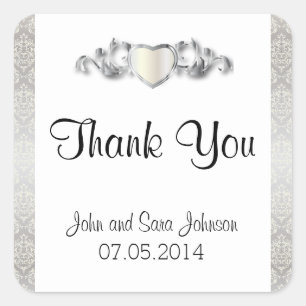 Elegant Silver Damask Style Wedding 2 Square Sticker