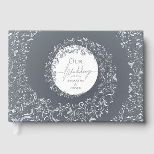 Elegant Silver Damask Wedding Guest Book
