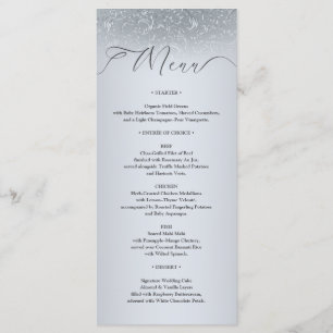 Elegant Silver Damask Wedding Menu Card