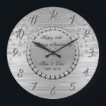 Elegant Silver  Diamonds 25th Wedding Anniversary Large Clock<br><div class="desc">Elegant silver diamonds wedding anniversary clock.</div>