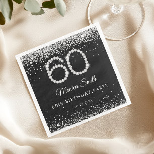 Elegant Silver Diamonds 60th Birthday Party Napkin