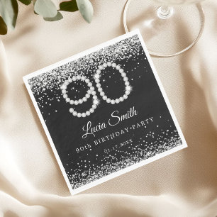 Elegant Silver Diamonds 90th Birthday Party  Napkin