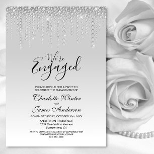 Elegant Silver Diamonds Engagement Party Invitation
