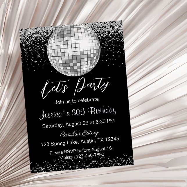 Elegant Silver Disco Ball Let's Party Birthday (Creator Uploaded)