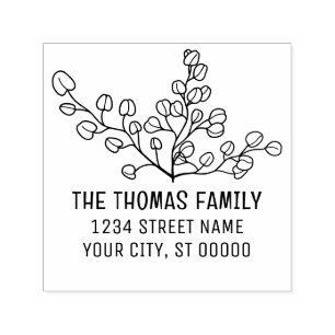 Elegant Silver Dollar Eucalyptus Name Address Self-inking Stamp