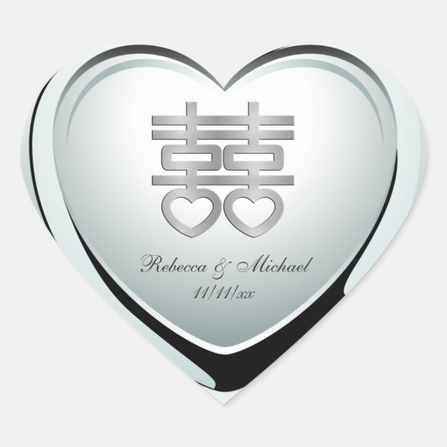 Elegant Silver Double Happiness Heart Sticker (Front)
