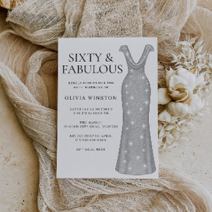 Elegant Silver Dress Woman's 60th Birthday Party Invitation