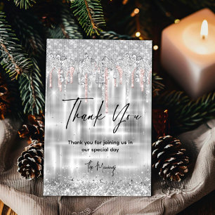 Elegant silver dripping glitter Thank you Card