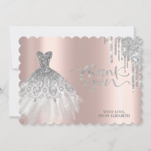 Elegant Silver Drips Chic Dress Rose Gold Thank You Card
