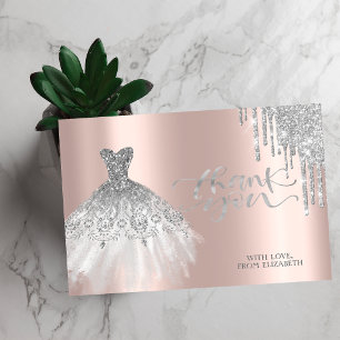Elegant Silver Drips Chic Dress Rose Gold Thank You Card