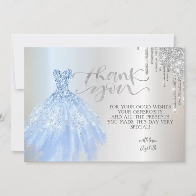 Elegant Silver Drips Chic Dress Thank You Card (Front)