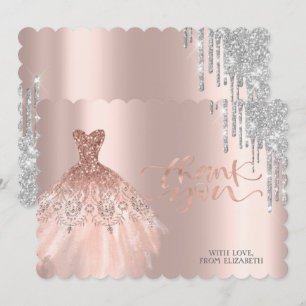 Elegant Silver Drips Dress Rose Gold Thank You Card