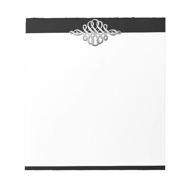 Elegant Silver Embellishment on Black Notepad (Front)