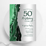 Elegant Silver Emerald Green Agate 50th Birthday Invitation<br><div class="desc">Emerald green and silver agate 50th birthday party invitation. Elegant modern design featuring watercolor agate marble geode background,  faux glitter silver and typography script font. Trendy invite card perfect for a stylish women's bday celebration. Printed Zazzle invitations or instant download digital printable template.</div>
