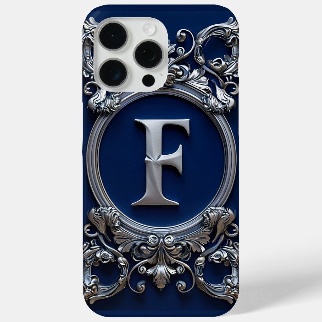 Elegant silver F Letter Monogram Case-Mate iPhone Case (Back)