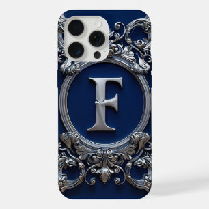 Elegant silver F Letter Monogram iPhone 15 Pro Max Case