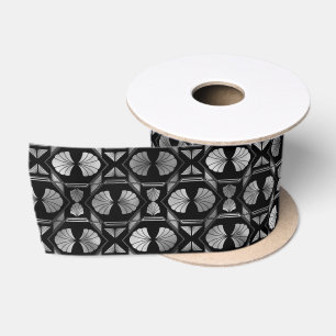 Elegant Silver Fan Grid Art Deco Pattern Design Satin Ribbon