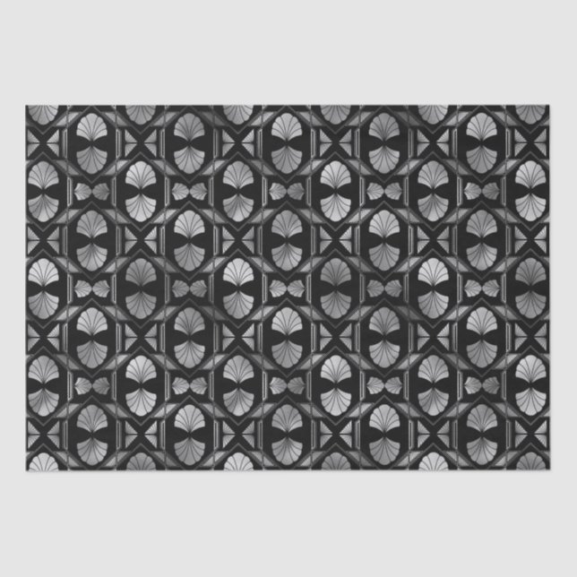 Elegant Silver Fan Grid Art Deco Pattern Design Tissue Paper (Front)
