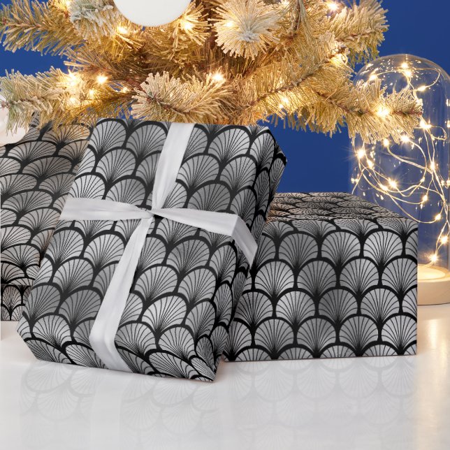 Elegant Silver Fan Grid Art Deco Pattern Wrapping Paper (Holidays)