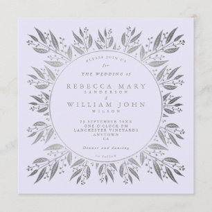 Elegant Silver faux foil greenery Wedding Invitation