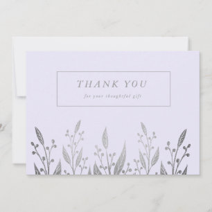 Elegant Silver faux foil greenery Wedding Thank You Card
