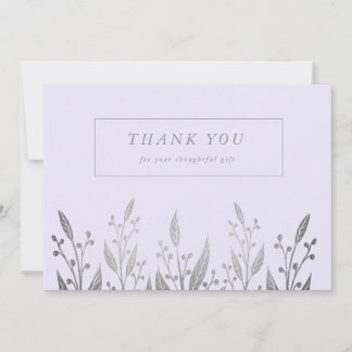 Elegant Silver faux foil greenery Wedding Thank You Card