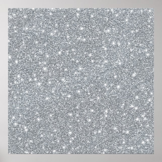 Elegant Silver Faux Glamorous Glitter Poster (Front)