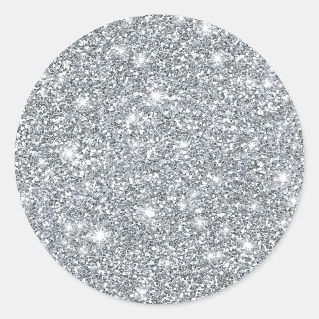 Elegant Silver Faux Glamourous Glitter Classic Round Sticker (Front)