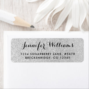 Elegant Silver Faux Glitter Return Address Label