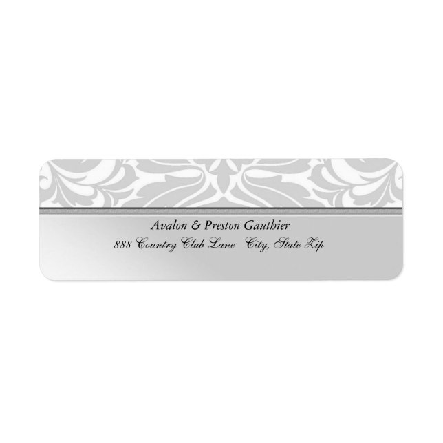 Elegant Silver Faux Metal Damask  Address Label (Front)