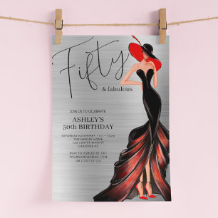 Elegant Silver Fifty and Fabulous 50th Birthday Invitation