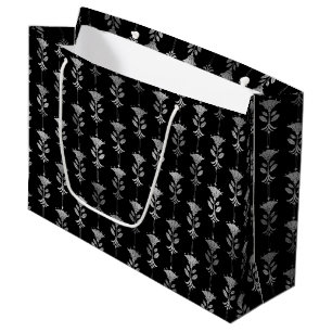 Elegant Silver Floral Column Art Deco Pattern Large Gift Bag