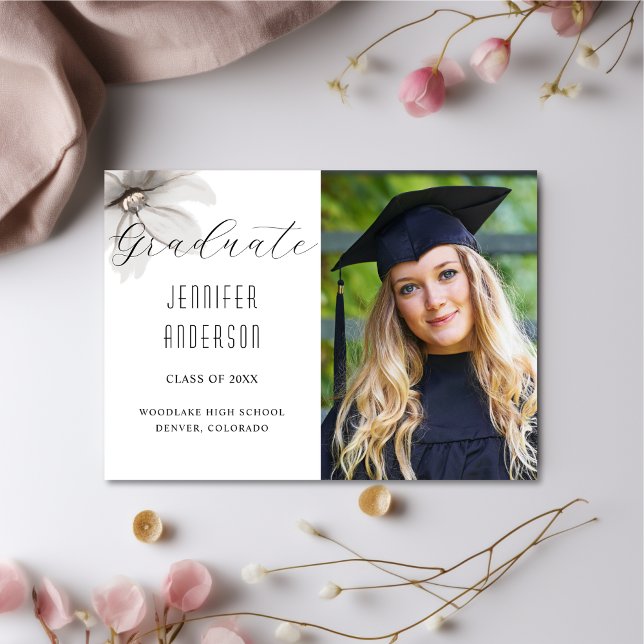 Elegant Silver Floral Graduation Photo Announcement (Creator Uploaded)
