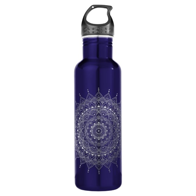 Elegant Silver Floral Henna Mandala 710 Ml Water Bottle (Front)