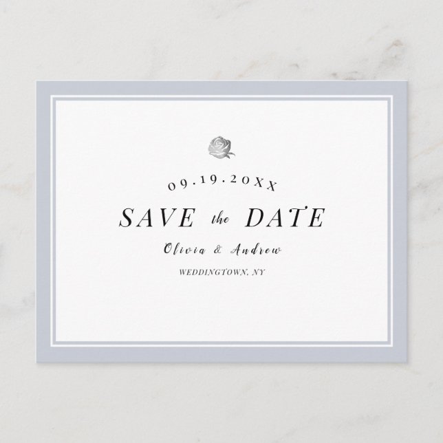 Elegant Silver Floral minimalist save the date Announcement Postcard (Front)