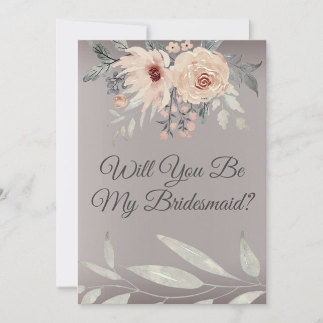 Elegant Silver Floral Will You Be My Bridesmaid  Invitation (Front)