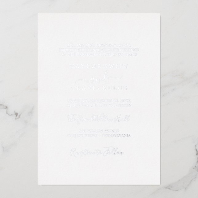 Elegant Silver Foil Calligraphy | Formal Wedding  (Front)