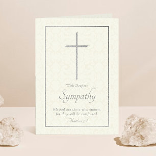 Elegant Silver Foil Cross Sympathy Card