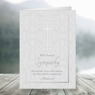 Elegant Silver Foil Cross Sympathy Real Greeting Card