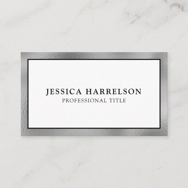 Elegant Silver Foil Edged Business Card (Front)